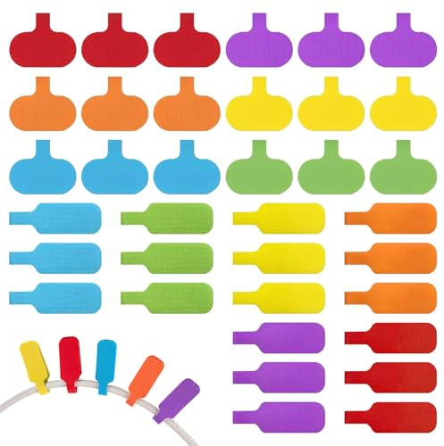 SYEYCW 36 Piezas Etiquetas para Cables, Etiquetas de Cables Multicolores, Etiquetas de Cable Reutilizables, Etiqueta de Cable Autoadhesiva, Marcador de Cables para Cables Gestión e Identificación