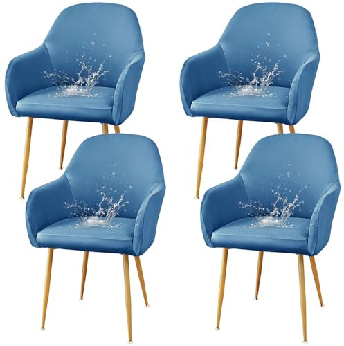 ZRCYXDW Impermeable Fundas para Sillas De Comedor con Brazos, Elástica Comedor Sillas Cubiertas con Brazos Respaldo Estilo Nórdico Moderna Fundas Protectoras para Sillas-Azul Claro-4 Piezas