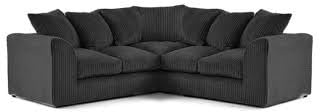 SOFASELECTIONUK LTD Jumbo Cord 2C2 Scatter Back Corner Sofa – Spacious 5 Seater Couch with Deep Cushions | Soft Fabric Full Corner Sofa for Relaxed Living Rooms (Black, Scatter Back)