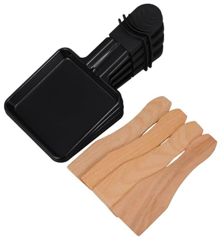FONDOTIN Mini Raclette Grill Cheese Pan Set with 4 Square Metal Melting Trays and 4 Wooden Spatulas Small Electric Indoor BBQ Melting Pans for Kitchen Dining