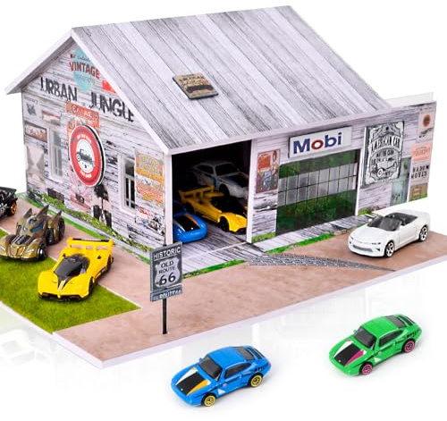1/64 Diorama,Display Case for Hot Wheels Garage with LED,Storage Case Compatible with Hot Wheels&Matchbox Cars,1/64 Scale Diecast Car Display, Warehouse Scene (NO Cars)