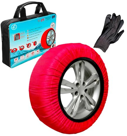 Calze da Neve Omologate EN 16662-1 Per Auto SUV Furgoni Coppia di Catene Tessili Antisdrucciolo per Pneumatici R13-R18 Facili da Montare Con Guanti e Borsa (S)
