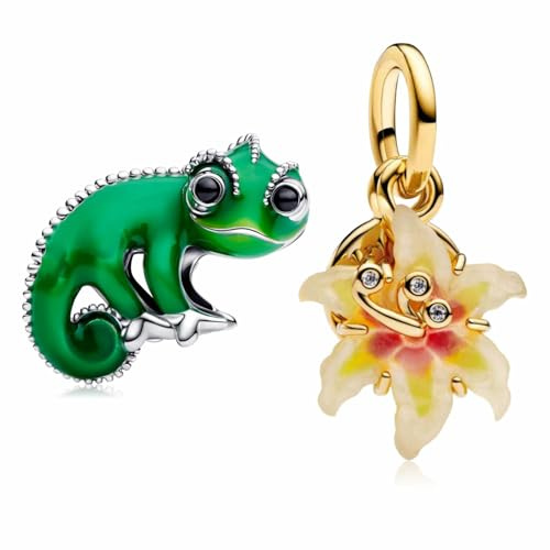 MSPOVOF Chamäleon & Magische Blume Charms, S925 Sterling Silber Bead, für Armbänder und Halsketten, für Frauen Schmuck Geschenk