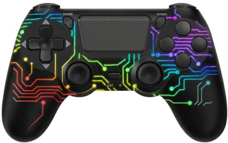 Eratiqu Wireless Controller for PS-4/Pro/Slim/PC with RGB Lighting, Dual Vibration, 6-Axis Motion Sensor, Touch Pad, 3.5mm Audio Jack, 800mAh Battery (Black RGB)