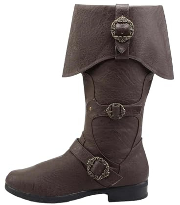BIBOKAOKE Bottes médiévales pour homme - Bout pointu - Bottes de cowboy - Costume de pirate - Viking - Bottes hautes - Rétro - En cuir synthétique - Talon bas, Style P02 marron, 42 EU