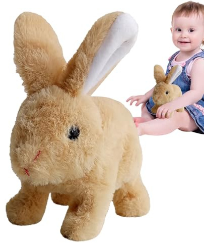 Realistic Bunny Plush - Stuffed Bunny Interactive Plush Figure Toy - Electronic Pet Realistic Rabbit, Jumping, Twitching, and Shaking Ears