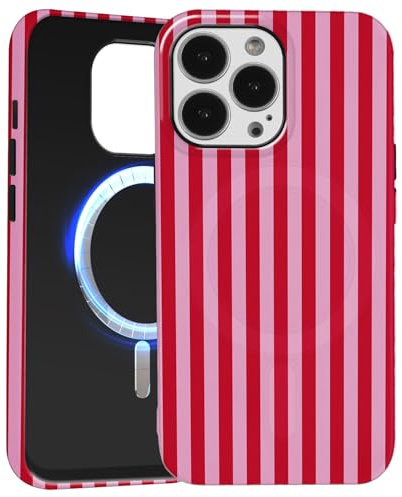 Paovkoi Cover Magnetica per iPhone 15 Pro Max, Aesthetic estate Stripes Striped Motivo Disegni Silicone Custodia Compatibile con MagSafe, Antiurto Custodie per iPhone 15 Pro Max 6,7'' - Rosa rossa