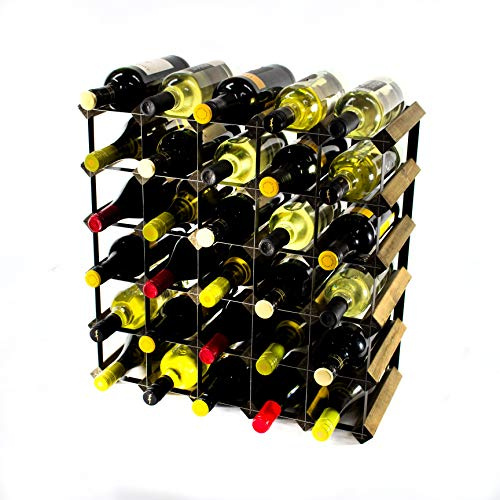Cranville wine racks Madera Classic Nogal 30 Botella y Vino del Metal Negro en Rack ya montado