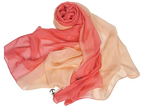 LoveSilk Lange Georgette Seidentuch 100% Seiden-schals Stola in Farbverlauf Farbe Koralle