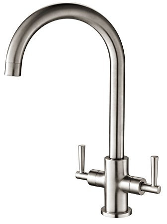 Hapilife Brushed Kitchen Tap Two Handle Swivel Spout Monobloc Sink Mixer Taps Twin Lever Brushed Nickel Kitchen Faucet