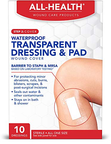 All Health Waterproof Transparent Dressing & Pad, Dressings, 2.375 in X 4 in | Wound Cover Barrier to Staph & MRSA, 10 Count