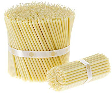 Danilovo 350 Stück Weiß Bienenwachs Kerzen - Orthodoxe Kerzen für Gebet, Rituals, Tischdeko Hochzeit - Ungiftig, Ruß - Tropffrei, Lang, Nachhaltige Produkte, N100, Höhe: 16 cm, Ø 5,7 mm