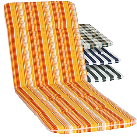 Beo Sonnenliege Auflage Waschbar Bali | Made in EU nach Öko-Tex Standard | Atmungsaktive Auflage Gartenliege mit Gummi-Halteband | UV-beständige Liegestuhl Auflage mit Streifen in Gelb-Orange