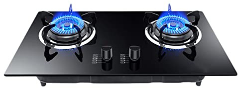 Snokwin Placa de Gas empotrable 2 quemadores, Estufa de Gas de Vidrio Templado Negro, encimera de Gas de Cocina de Gas fácil de Limpiar para el hogar, Cocina, Apartamentos al Aire Libre