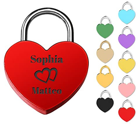 Liebesschloss mit Gravur,Dinikally Vorhängeschlösser mit Schlüssel Valentinstagstag Geschenk Persönliches Geschenk Jahrestag Jetzt Liebesschloss Selbst Gestalten (Stil 1)