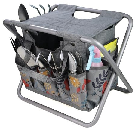 MDSTOP Folding Gardening Stool with Detachable Storage Tote Bag, Gardening Tools Set Organizer for Fishing Outdoor Sports Hiking Camping Garden, Gardening Gifts for Mom/Dad, Without Tools