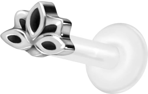 PIERCINGLINE PTFE Labret mit Innengewinde Titan Aufsatz LOTUSBLÜTE Piercing Lippe Nase Ohr Helix Tragus Medusa Farb & Größenauswahl