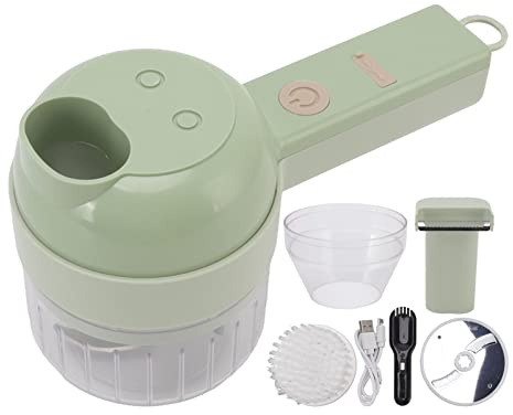 Jeanoko 4 in 1 Electric Vegetable Cutter Mini 200ml USB Charging Handheld Wireless Food Processor Electric Garlic Chopper with Brush