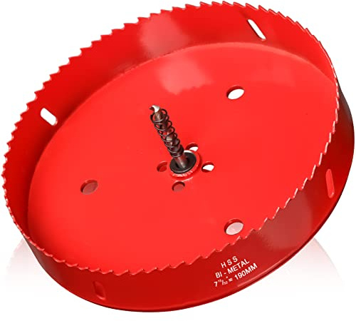 Hole Saw 7 1/2” (190mm) for Wood, HSS Bi-Metal Hole Cutter with Pilot Drill Bit for Plywood, Cornhole, Ceiling and Drywall