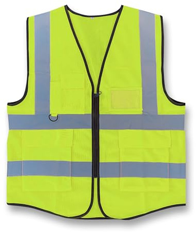 Vasego - Hi Visibility Executive Reflective Safety Vest for Men & Women with Multi pockets with zipper -Class 2 Utility High Viz vest for adults with reflective strips (Yellow, XL)