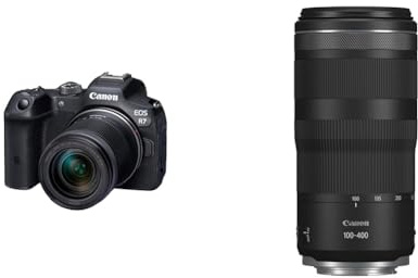 Canon EOS R7 Appareil Photo Hybride Format APS-C 32 Mpixels + Objectif Canon RF-S 18-150mm F3.5-6.3 is STM Noir & Objectif Noir RF 100-400mm F5.6-8 is USM