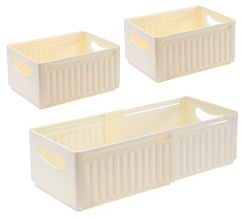Caja De Almacenamiento Para Hogar Cajas Organizadoras De Plastico Sin Tapa Con Asa Organizador De Nevera Cajas Plegables De Almacenamiento Para Baño Cocina Armario Oficina 3 Piezas 47.5×28×20cm