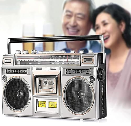 Boombox per lettore CD retrò stile classico anni '80, Boombox portatile per cassette retrò, altoparlanti stereo integrati, può registrare, supporta ingresso SD/USB, per viaggi di riunioni di famiglia