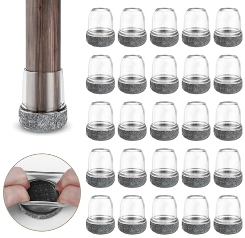 RCHYFEED 24 Protectores de Piso de Silla Mejorados de 0.7-1.25 Pulgadas,Tapas Transparentes Copas para Patas de Muebles con Almohadillas de Fieltro para Proteger Suelos de Madera Dura de Arañazos