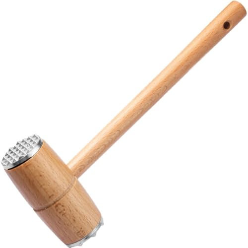 Muteitt Meat Tenderizer Hammer, Wooden Steak Mallet, Double Sided Stainless Steel Teeth Mallet, Kitchen Tool Heavy Duty Meat Mallet for Beaf Chicken Fish