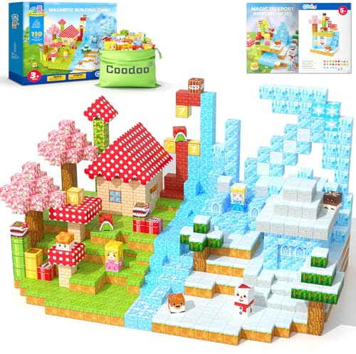 Coodoo 110PCS Magnetic Blocks - 1 Magnetic Building Blocks Sensory Toys for Kids Ages 4-8 8-12 Magnet Tiles STEM Montessori Toddler Kids Toys for Girls Boys 3+, Christmas Birthday Gifts