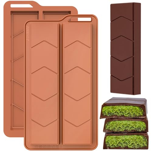ZONBBEE Moule a Tablette de Chocolat Dubai Forme Carrée Démoulage Facile,Moule Silicone Pepites De Chocolats Grand Pour Protéiné Barre Dragées Céréales(2 Pièces)