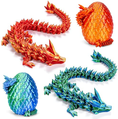 NINGYER 2 STK Drachenei, Beweglicher 3D Gedruckter Drache, Realistische Drachen Ei Ideal für Heim Bürodekoration, Spielzeuggeschenke (Laserrot, Lasergrün)