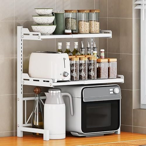 3-Tier Adjustable Microwave Oven Rack Extendable Microwave Shelf Kitchen Microwave Stand Microwave Stand for Kitchen Countertop Storage Over Microwave Shelf Countertop Organizing Rack with Storage