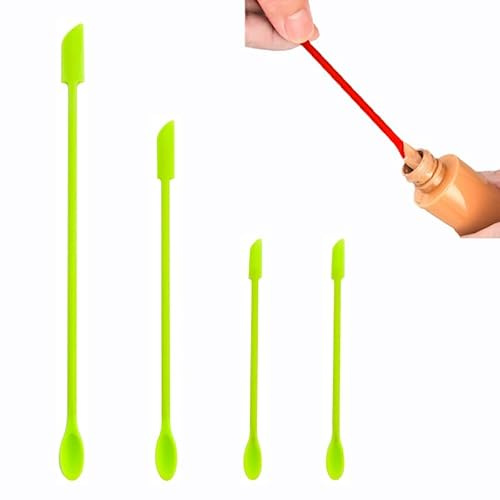 Wopanxye 4pcs Mini Spatula, Small Silicone Makeup Spatulas, Last Drop Lotion Cream Serums from Narrow Bottle Can Jar, Long Handle Spoon for Beauty and Kitchen Mixing Reusable, Flexible (3 size), Green