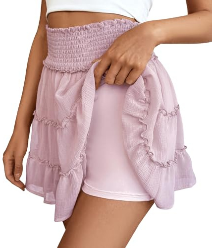 Adigaber Donna Mini Gonna Vita Alta Tinta Unita Gonna in Tulle a Balze con Pantaloncini