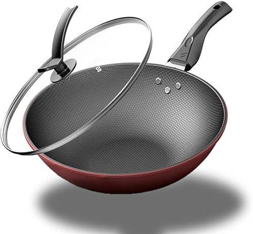 MYUYEE Padella Wok da 34 cm pentole da Cucina Padella Antiaderente in Acciaio Inox Antiaderente pentole,D-34cm