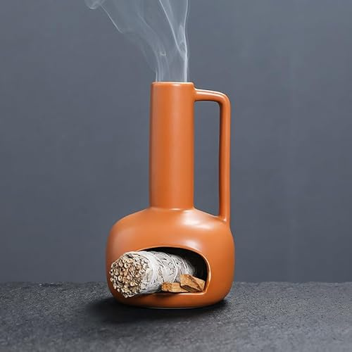 XUDREZ Keramischer Palo Santo Halter, Salbei Räucherstäbchen Halter, Räucherkegel Brenner, Räucherkegel Schüssel für Meditation und Aromatherapie Kurse (Braun)