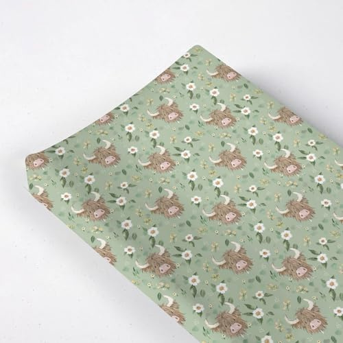 Farm Highland Cow Floral Flowers Leaves Baby Changing Pad Cover, Unisex Western Cow Nursery Diaper Changing Table Pad Mat Sheet for Boys Girls-16x32