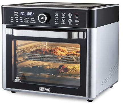 GEEPAS 22L Air Fryer Oven | Countertop Convection Mini Toaster Oven with Digital Display Timer Temperature Control | Double Glass Door 15 Preset Mode - Airfry/Roast/Bake/Dehydrate | Family Size 1700W