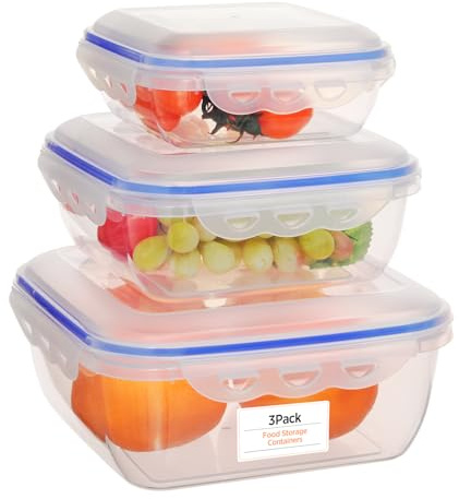VINATO Contenitori Ermetici Per Alimenti BPA-Free Impilabili - Contenitori Plastica 3 Pezzi 650ml+1500ml+2800ml - Vaschette Plastica Per Alimenti per Microonde, Frigo e Lavastoviglie