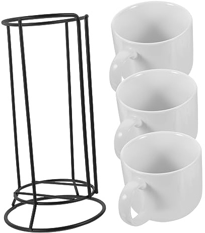 MOKKHNB Juego De Tazas De Cerámica Con Asa 320ml, Soporte De Metal Resistente, Apto Para Café, Té y Leche Para Oficina y Hogar, Set De 4 Piezas