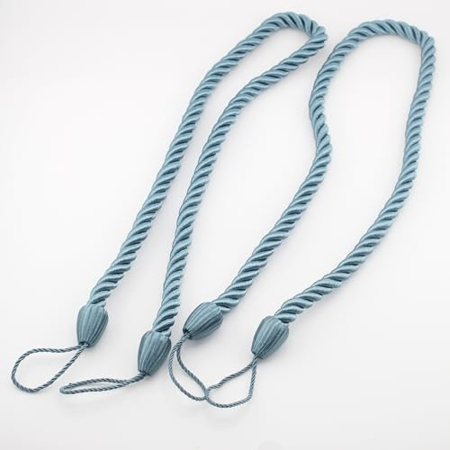 ACCESSOIRES LEDUC Embrasses à Rideaux Décoratifs en Corde Tressée, Bleu, 65 cm x 10 mm, Lot de 4 Cordons pour Attache et Décoration de Rideaux, Bleu