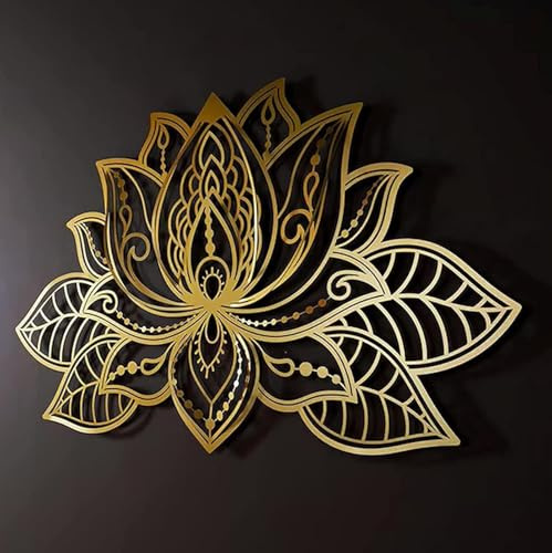Generisch Große Wanddekoration, Metall-Lotusblumen-Wandkunst, Meditation, Yoga, Heimdekoration, für Wohnzimmer, Schlafzimmer, Büro und Yoga-Raum,60 * 40CM,Gold