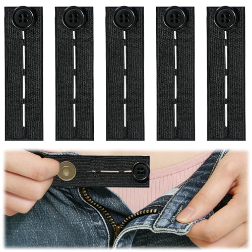 pangutheos 5 Piezas Extensor de Cintura Elástico, Extensor de Cintura con 4 Agujeros, Hombre Mujer Extensores de Botones Ajustables para Jeans, Pantalones de Traje, Vestidos