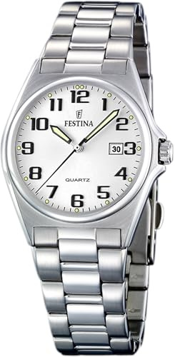 Festina Damenuhr Analog aus Edelstahl 316l Silberfarben | Quarzwerk, Widerstandsfähiges Mineralglas, Wasserdicht 5 ATM, Kalender F16375/9