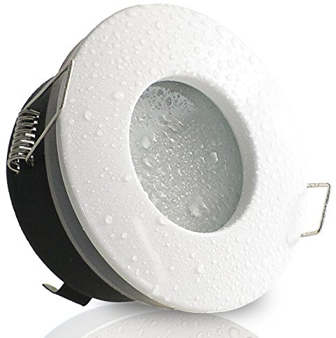 trendlights24 NAU LED Decken Einbaustrahler Bad IP65 2er Set 4W 12V & Trafo | Weiß, rund, Warmweiß, 3000k, Niedervolt, GU5.3, Spot, austauschbar, Einbauleuchte, Dusche, Feuchtraum, innen, außen