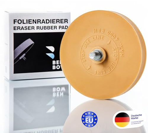 BenBow Folienradierer 90mm Vanille Aroma ohne Adapter- handelsübliche Bohrmaschinen, Akku-Schrauber, Geradschleifer geeignet - Zierfolien, Zierstreifen Aufkleber und Kleberückstände