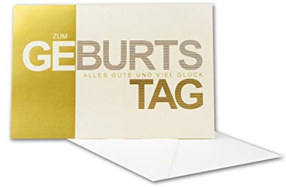 Geburtstagskarten Set 20 Stück mit Umschlag Weiß DIN B6 - Motiv Zum Geburtstag Gold - Goldene Folienprägung - Glückwunschkarte Geburtstag Klappkarte