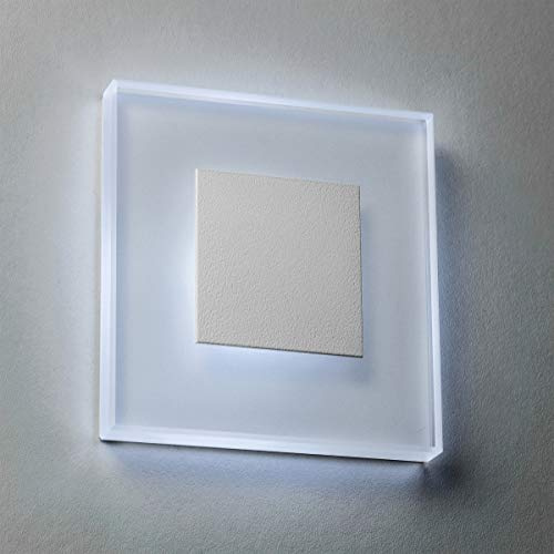 meerkatsysteme 5er SET LED Treppenbeleuchtung Premium SunLED Large 230V 1W Echtes Glas Wandleuchten Treppenlicht mit Unterputzdose Treppen-Stufen-Beleuchtung Wandeinbauleuchte (Kaltweiß, Alu: Weiß)