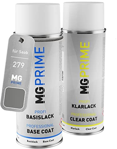 MG PRIME Billack Spray can set för Saab 279 / 1EU Steelgrey Metallic/Stahlgrau Metallic Base coat klarlack spray can 400ml